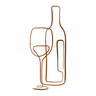 A stylized illustration of a wine glass next to a bottle, both depicted in outline style with brown lines on a white background.